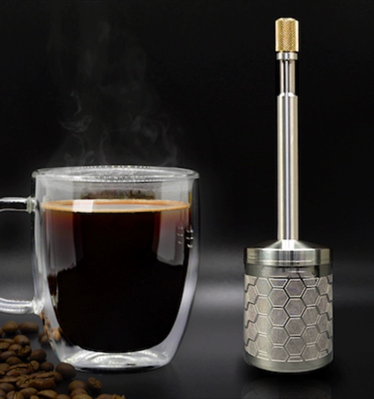 不鏽鋼按壓式咖啡過濾器 按壓釋放攪拌器 伸縮便攜沖泡