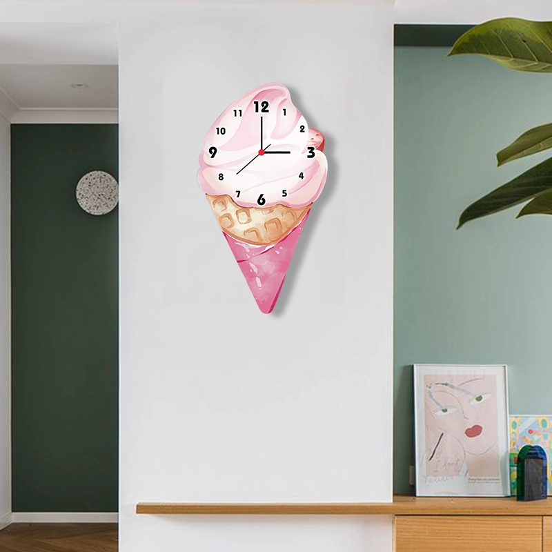 個性冰激凌掛鐘 裝飾客廳牆壁 創意卡通壁鐘