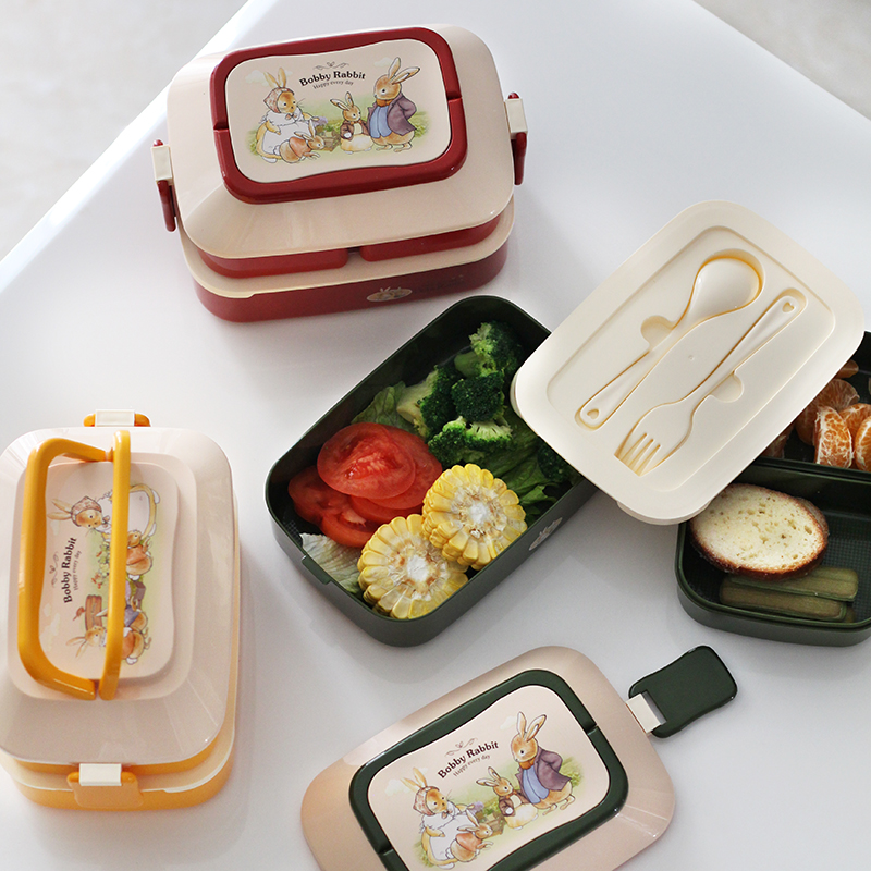 日式復古雙層兔子便當盒 可微波上班族學生餐盒