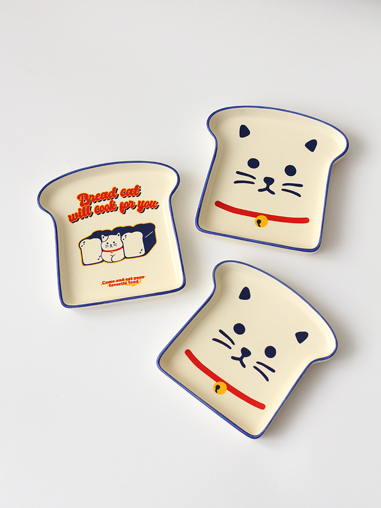 日式卡通可愛貓咪吐司麵包盤點綴您餐桌的可愛氛圍亦可作甜品蛋糕盤輔食碟家用飯盤