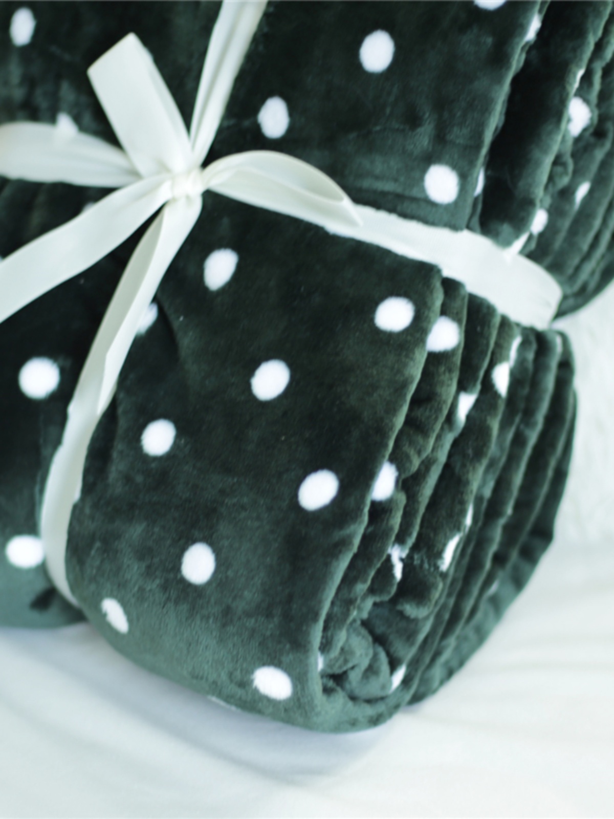 北歐風格墨綠色波點法蘭絨毯子秋冬保暖絨毯加厚毛巾被通用適用