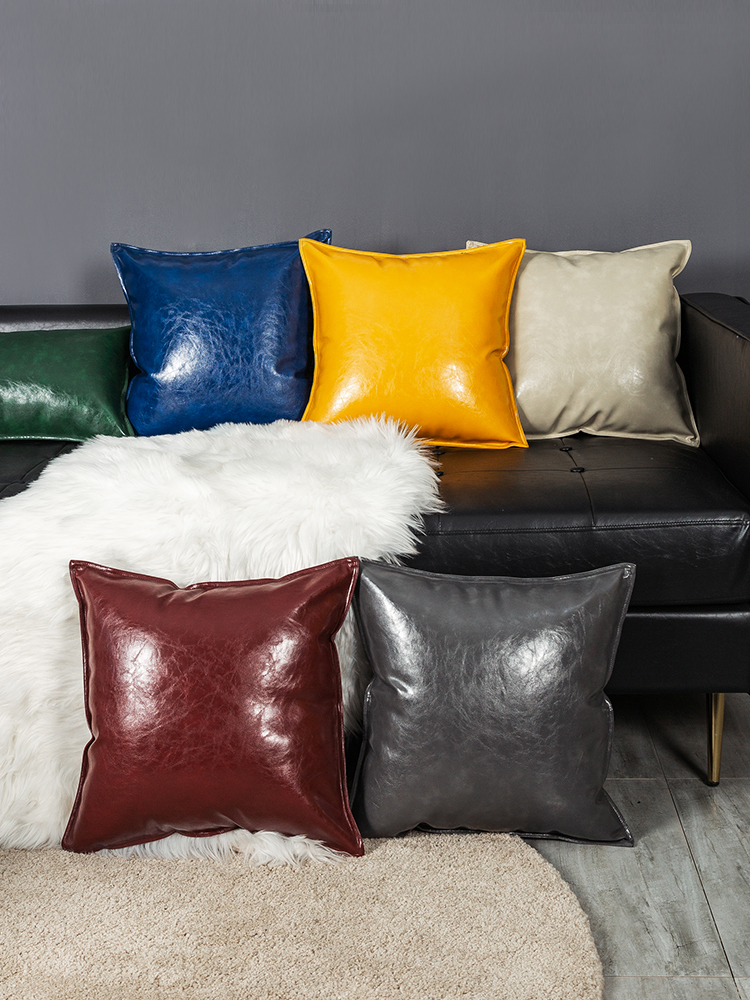 輕奢油蠟皮沙發北歐純色靠墊抱枕舒適柔軟打造溫馨客廳氛圍