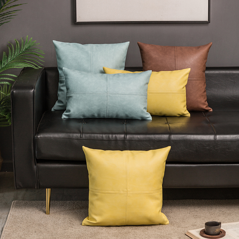 簡約現代風格 十字拼接皮抱枕 適用客廳沙發 舒適靠墊