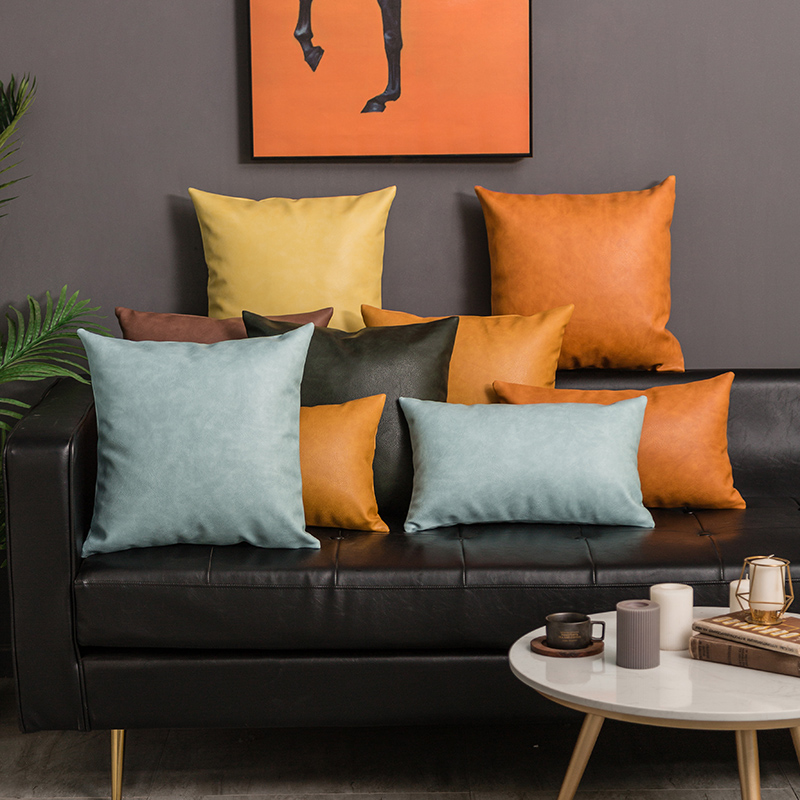 皮革抱枕靠墊簡約現代風格純色皮革材質適用於客廳沙發裝飾