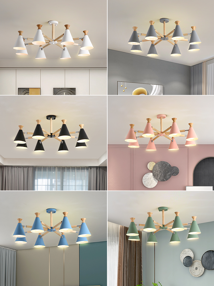 客厛吊燈北歐創意個性網紅馬卡龍喇叭現代簡約原木臥室書房餐厛燈