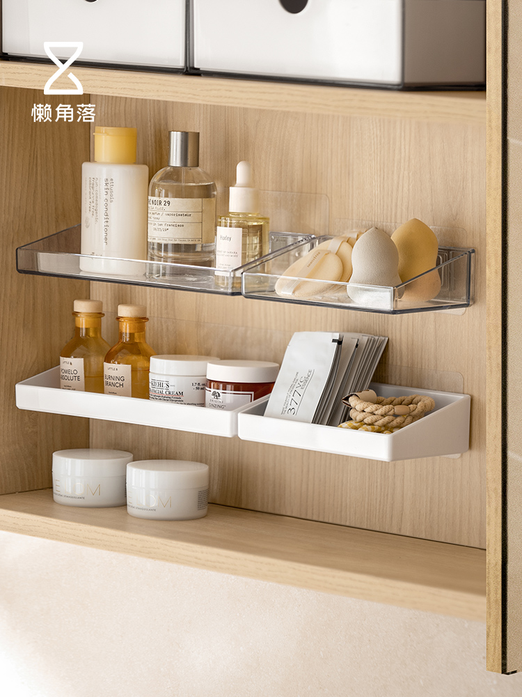 日式簡約風塑料置物架壁掛式設計透明白色任選浴室化妝品收納盒
