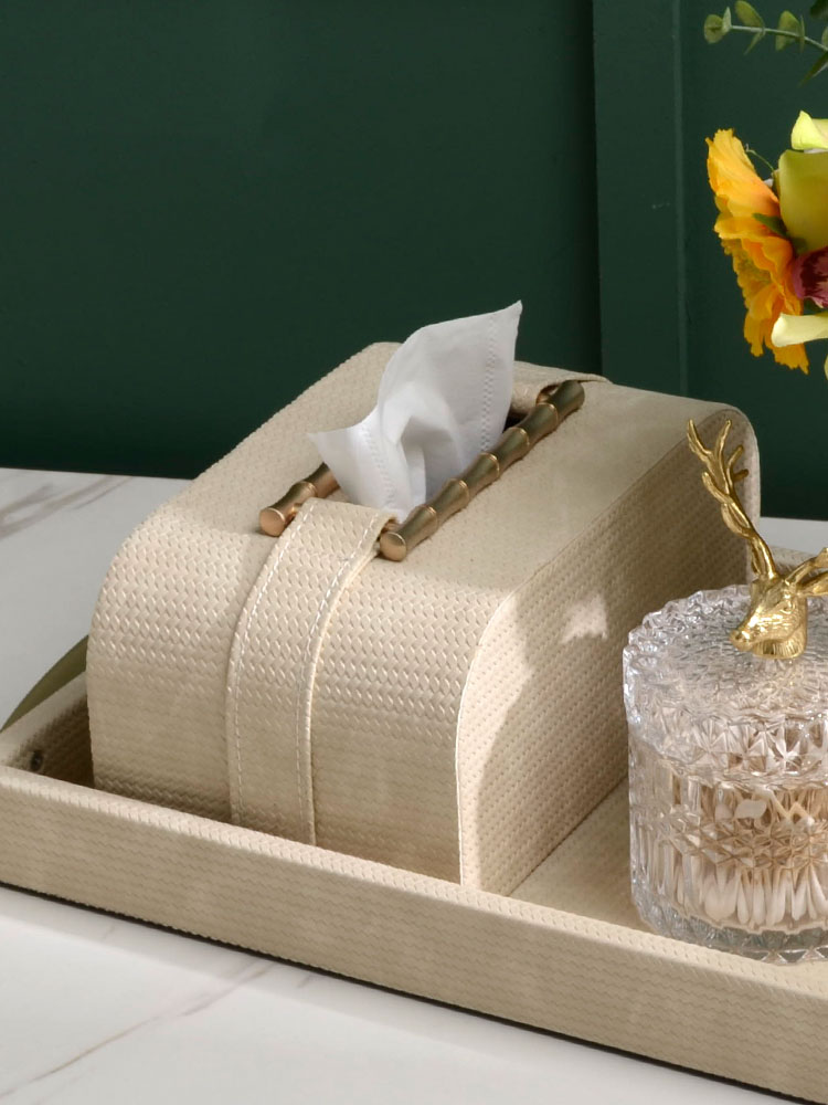 新中式皮革收納盒餐巾紙抽盒客廳家用高檔輕奢美式風格