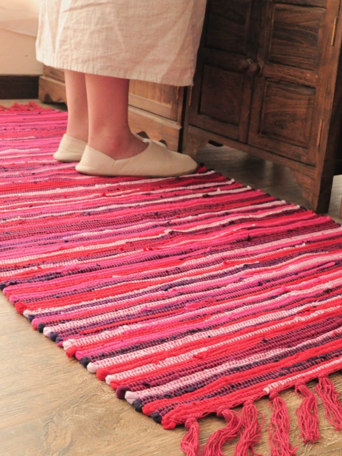 出口外貿北歐風手工編織純棉長條搭佈桌墊佈民族風沙發墊腳墊地毯 (4.1折)