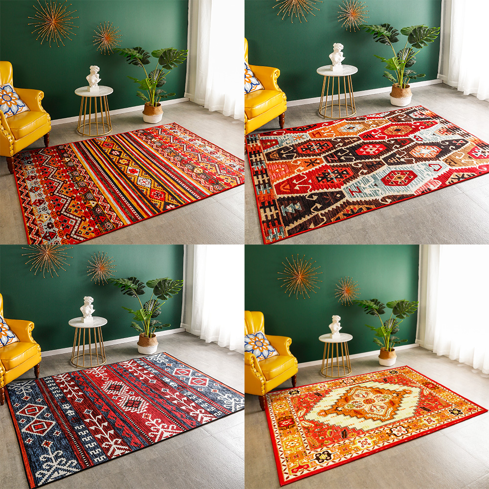 美式鄉村民宿 復古摩洛哥風情臥室地毯 客廳書房陽臺 幾何圖案 方形 可機洗