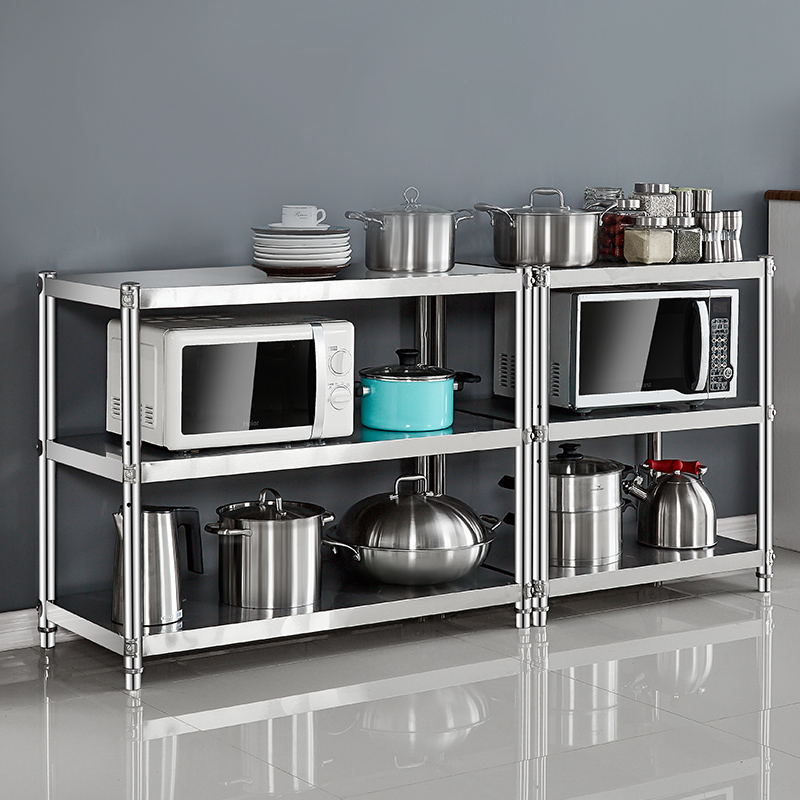 三層加厚不鏽鋼廚房置物架免打孔安裝風格簡約適用於各式廚房空間