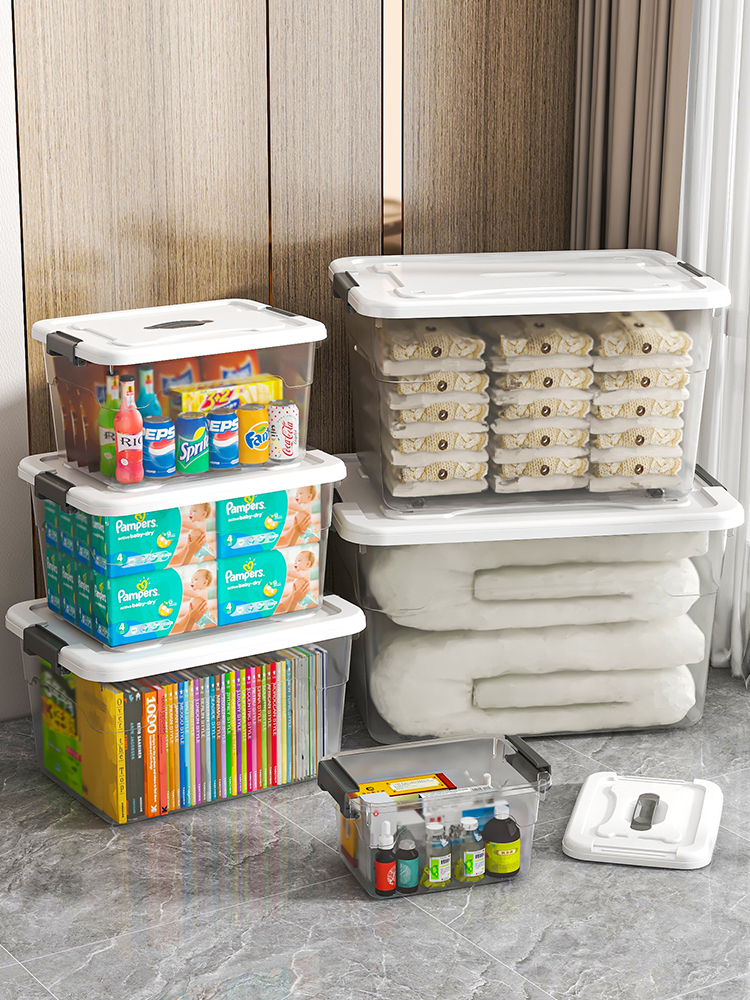 透明收納箱家用衣服玩具零食整理箱儲物箱子塑料筐收納盒襍物桌麪