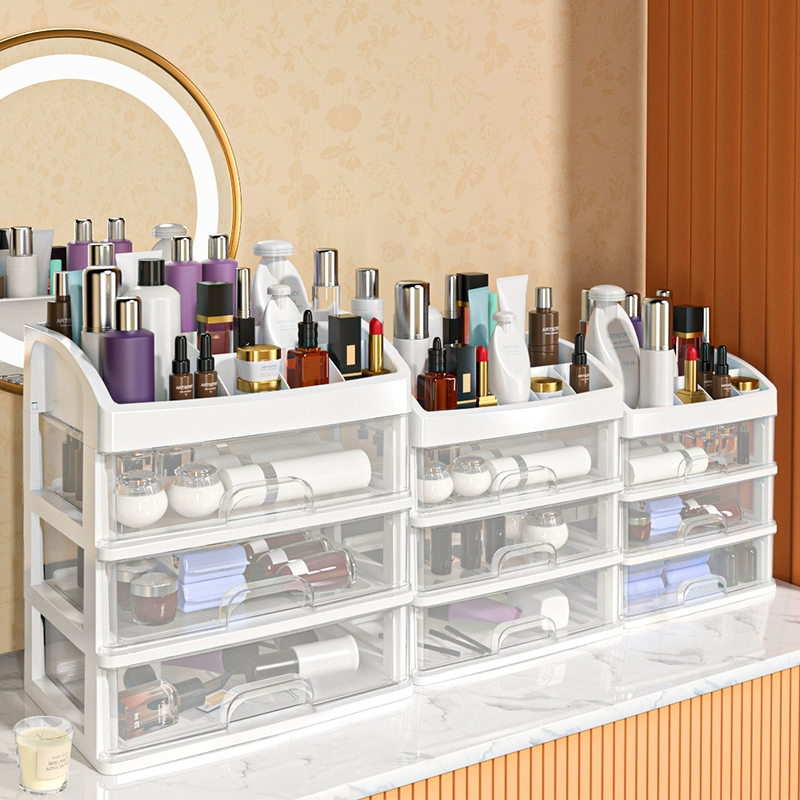 透明化妝品收納盒桌麪抽屜化妝盒置物架整理雙層長方形大容量臥室