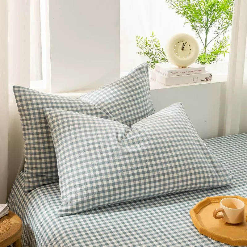清新純棉格子枕套雙人組舒適透氣寢室臥室床品適用48x74cm枕芯