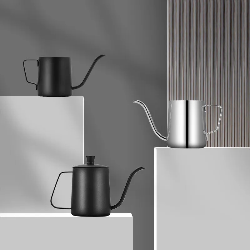 手沖咖啡壺 不鏽鋼 美式 350ml600ml 家用咖啡器具 細口壺 長嘴 濾杯 分享水壺