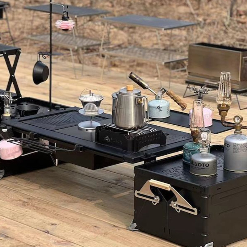 精緻露營igt黑化桌移動廚房 改裝開口箱框架組合摺疊桌子