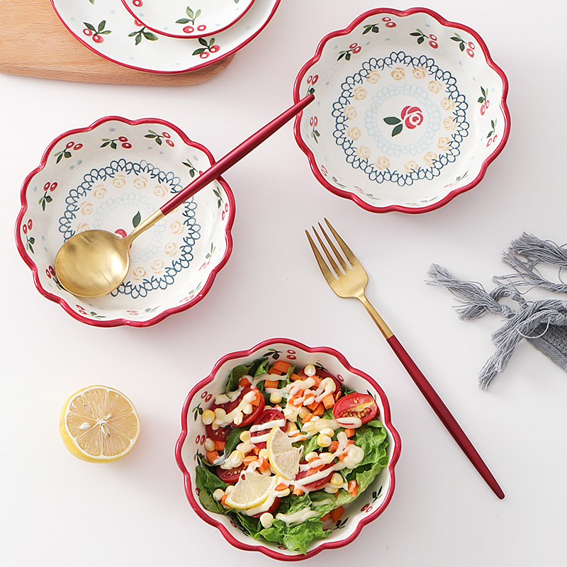 網紅櫻桃碗 水果沙拉碗 甜品陶瓷烤箱碗 家用日式飯碗 單個 燕麥早餐碗