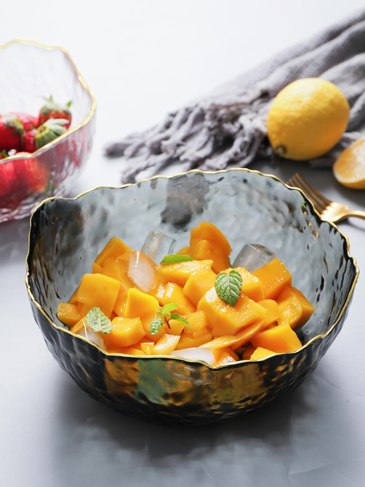 日式金邊玻璃碗 蔬菜沙拉碗 水果盤 透明 耐熱 甜品 北歐風格