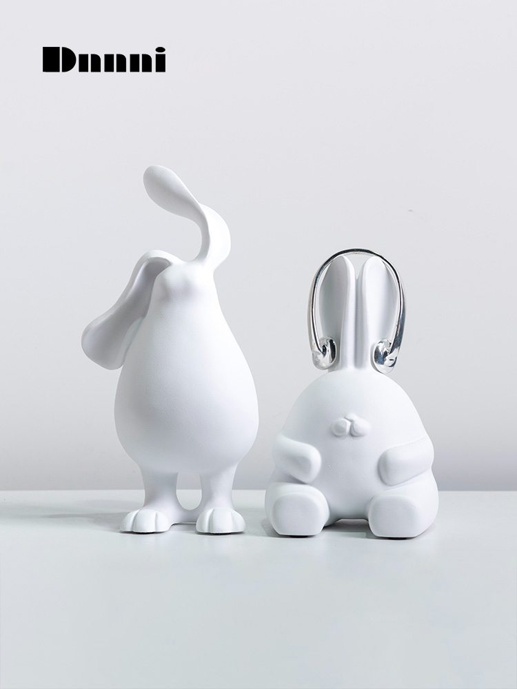 樹脂卡通擺件俏皮長耳兔簡約現代風客廳裝飾品禮盒裝