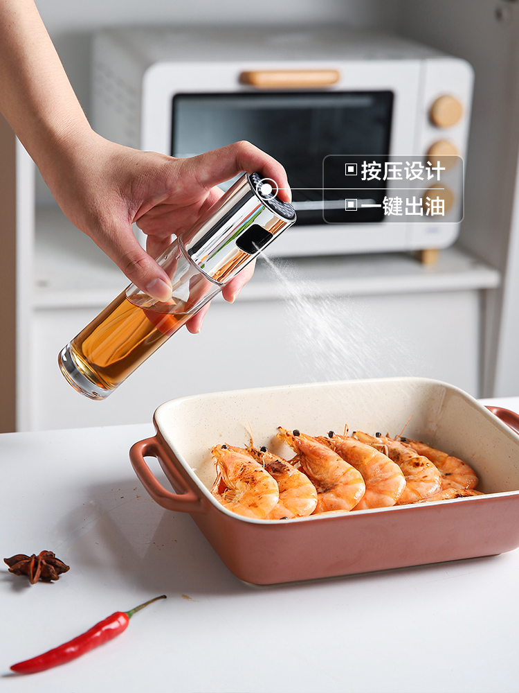 手動按壓橄欖油噴壺北歐風格玻璃噴霧化家用廚房控油油壺