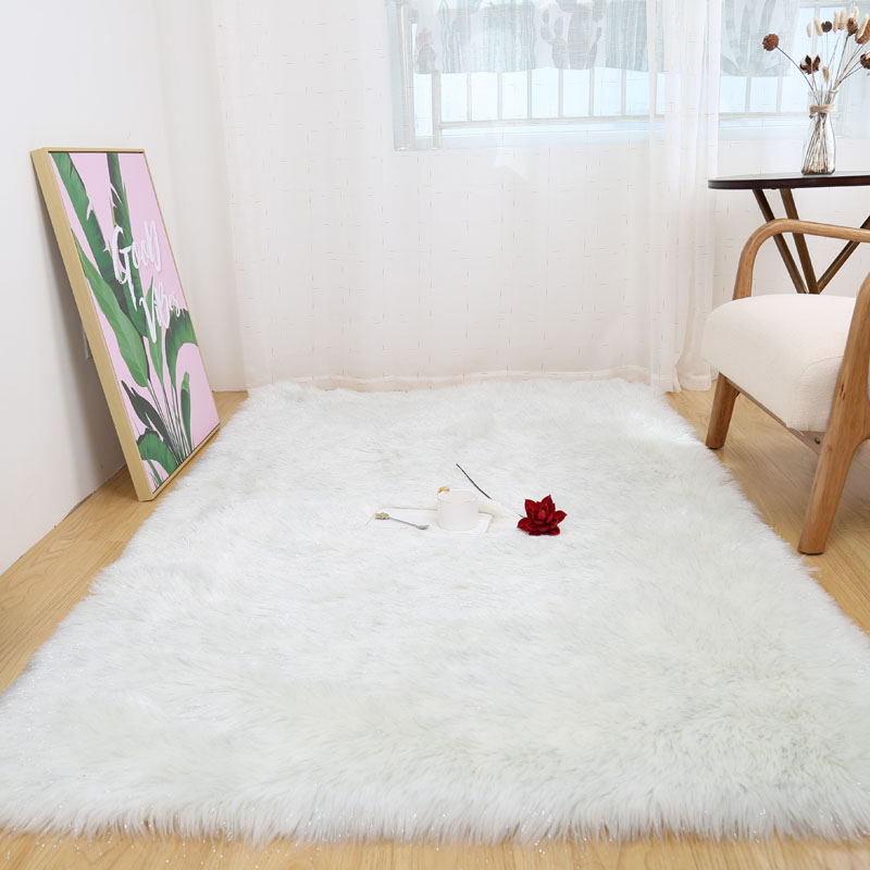 仿羊毛地毯歐美臥室床邊毯白色毛絨毯網紅長毛地毯飄窗櫥窗裝飾地毯