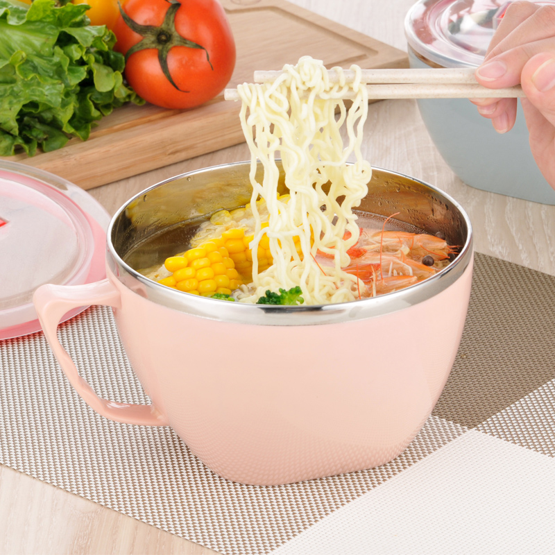 韓式風格304不鏽鋼泡麵碗帶蓋學生宿舍食堂適用的大容量餐具