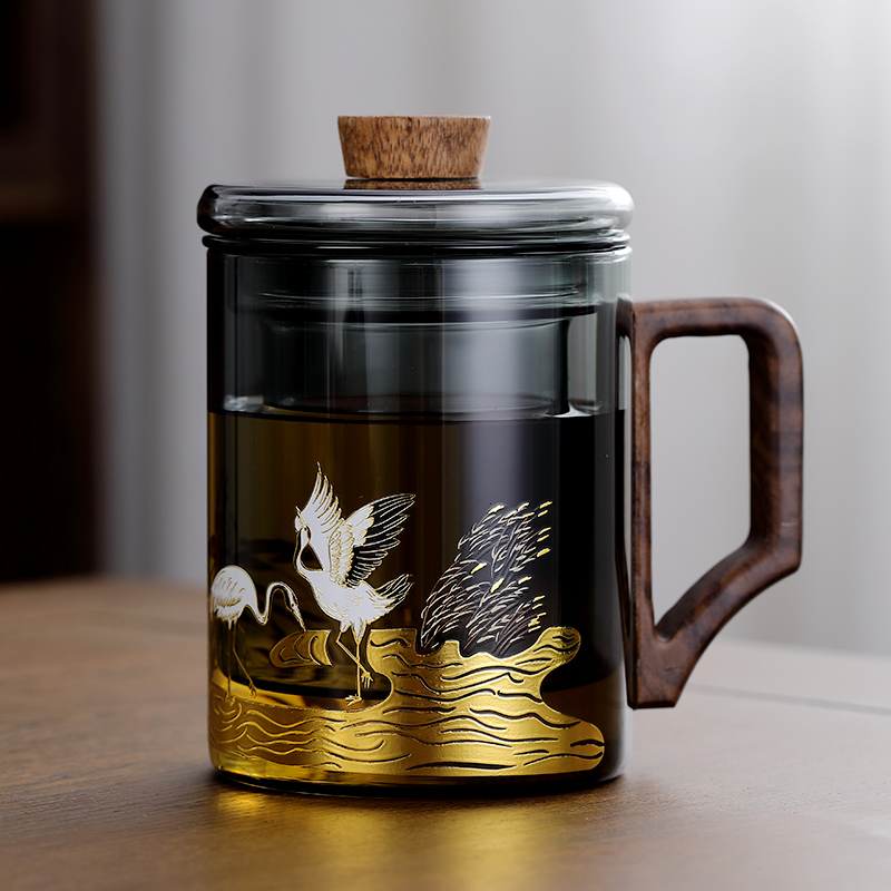 日式風格耐熱玻璃茶杯三件套辦公室過濾泡茶送禮佳品