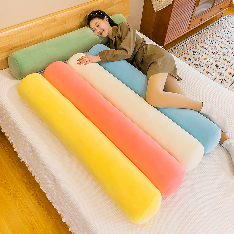 簡約毛絨長條抱枕 孕婦夾腿枕床頭枕靠墊圓柱形可拆洗