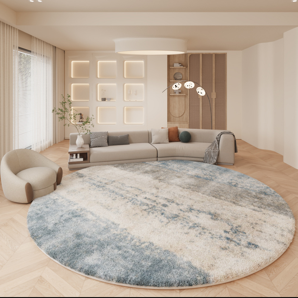 簡約條紋圓形地毯客廳臥室床邊北歐簡約風軟裝地墊