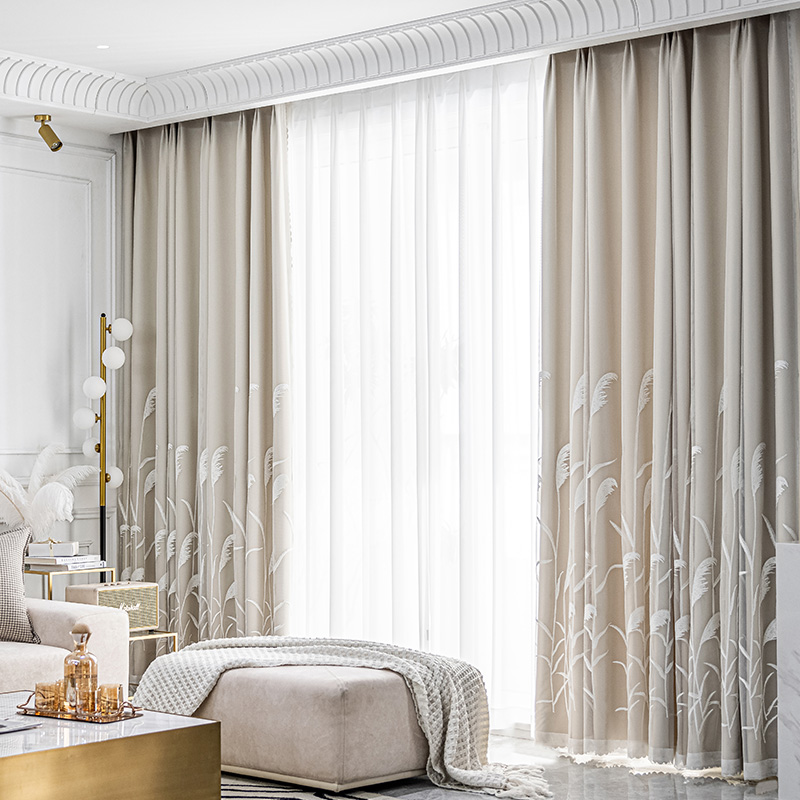 蘆葦雙層紗遮光窗簾 簡約北歐輕奢客廳臥室飄窗高檔窗簾