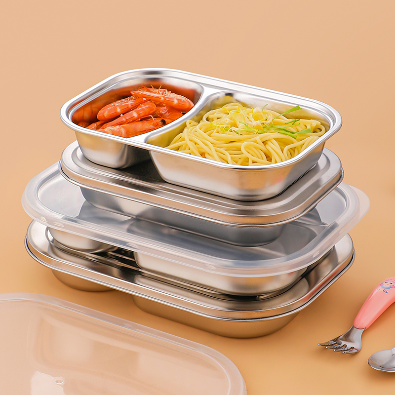 食品級便當盒分隔304不鏽鋼歐式餐盤圓角上班族餐盒