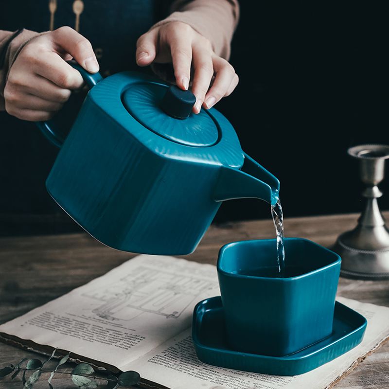 北歐風格陶瓷茶壺 花茶壺咖啡壺大容量茶壺配碟餐具