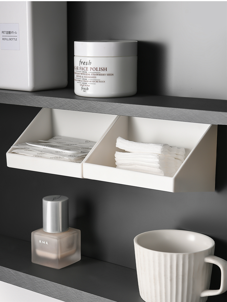 日式簡約風格塑料收納盒浴室鏡櫃置物架免打孔壁掛式斜口整理盒透明白色 可選