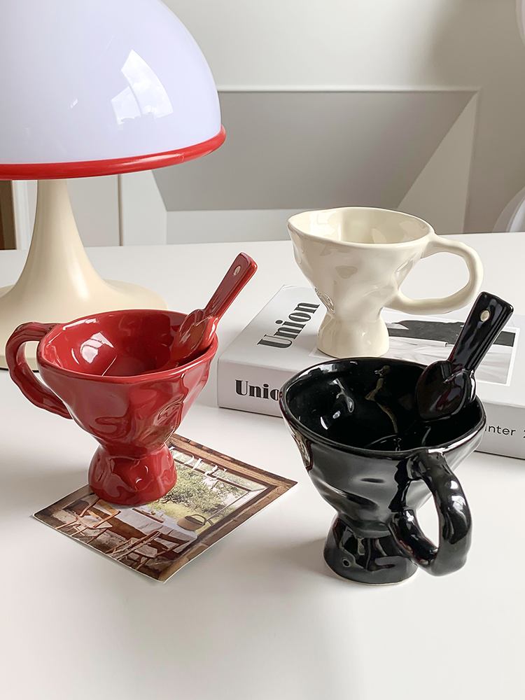 mixim 北歐風簡約高腳杯陶瓷咖啡杯 辦公室家用創意馬克杯 早餐杯