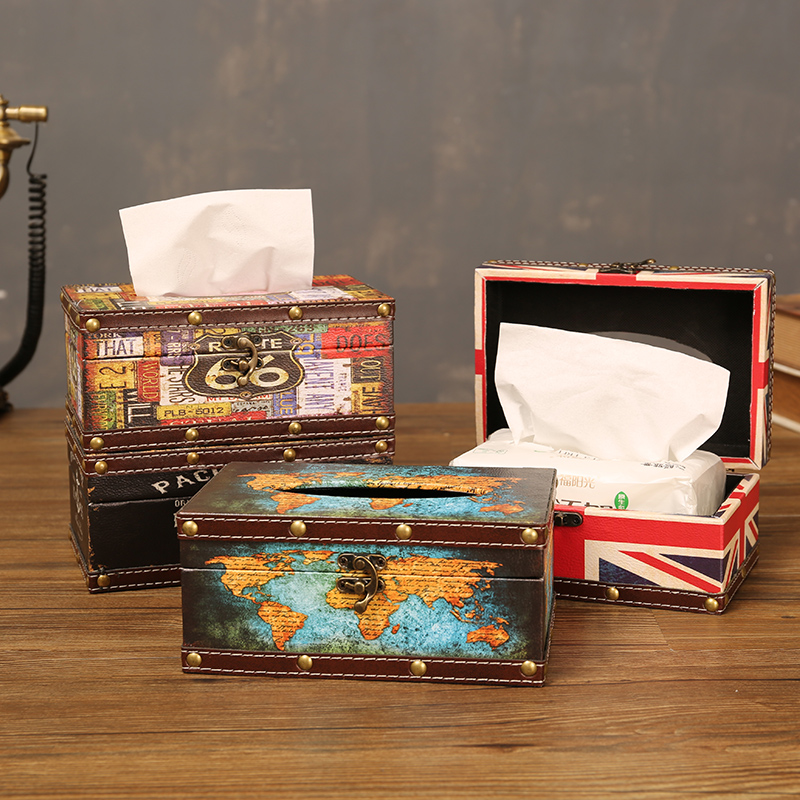 美式復古客廳紙巾盒木製輕奢風辦公室桌面抽紙盒個性車載擦手紙收納盒