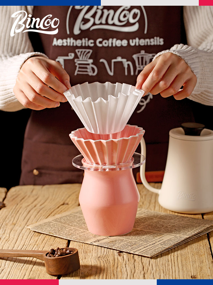 咖啡壺陶瓷濾杯餐具美式風格全家福10件組白色粉色蛋糕摺紙分享壺手衝器具