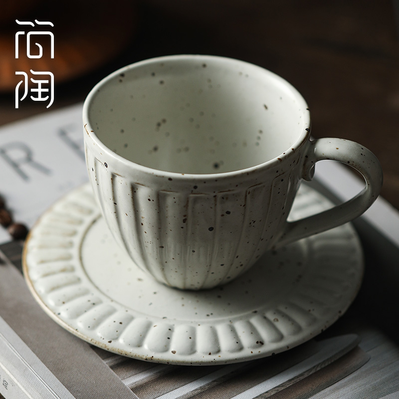 日式創意復古風陶瓷拿鐵手工拉花杯配碟復古白復古褐色選