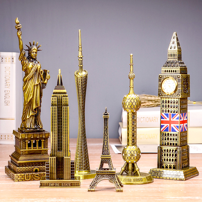 世界知名地標建築金屬模型埃菲爾鐵塔大本鐘擺件 裝飾您的書房