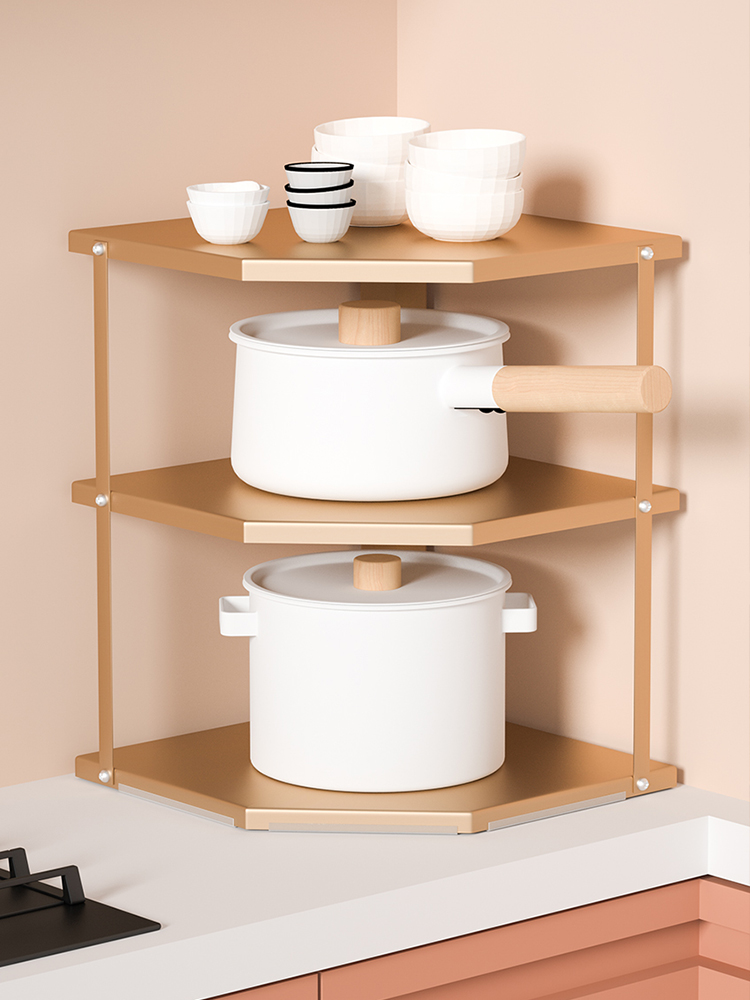 風格簡約廚房角架 兩層三層可選鍋具收納架下水槽多層置物架