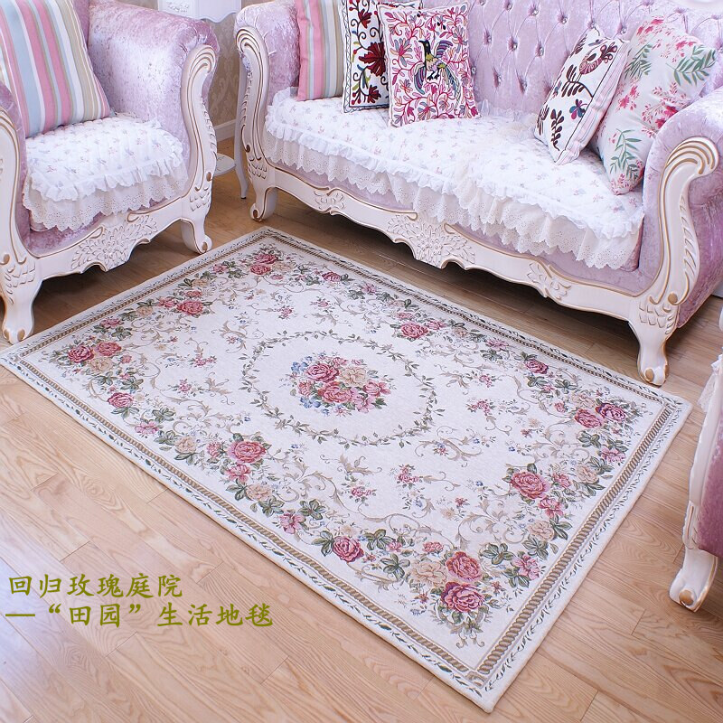 英倫法式客廳玫瑰田園地毯提花茶几毯短毛家居臥室床邊毯入戶地墊