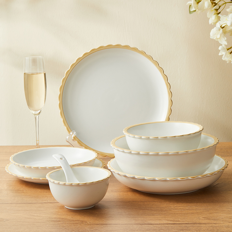 ins韓國風復古純白珍珠盤子 甜品盤 西餐盤 糕點盤 小碗 早餐 陶瓷餐具