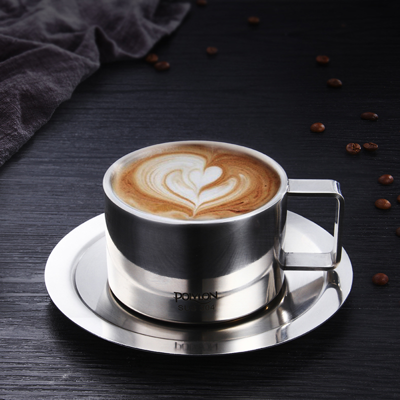 歐式風格金屬咖啡杯帶勺託盤組合