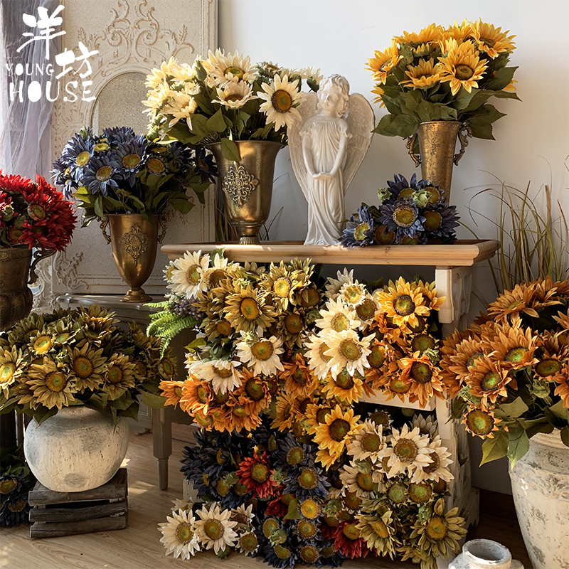 風格簡約絹布向日葵仿真花束客廳擺飾家居裝飾品