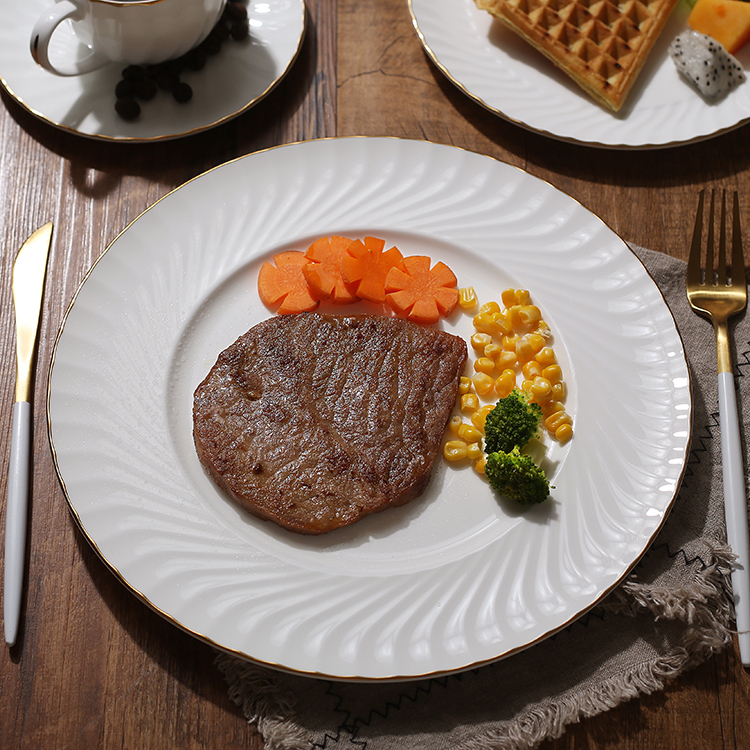 創意金邊骨瓷西式餐具套裝牛排盤 10英寸 北歐風格家用大盤子