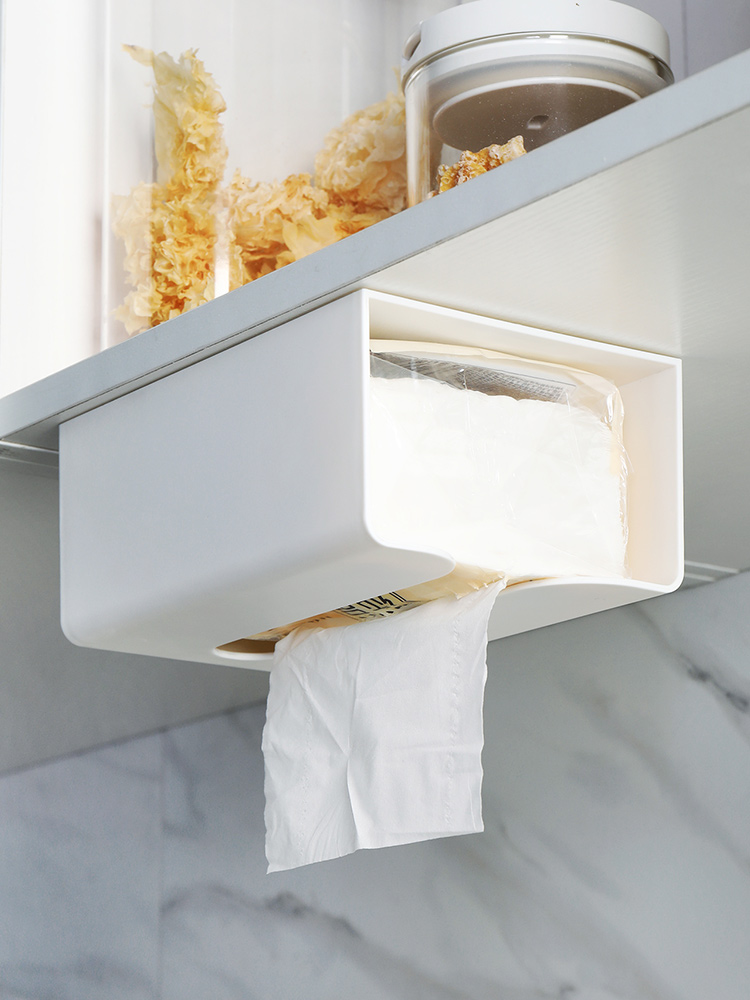 居家家壁掛式廚房紙盒簡約長方形免打孔粘貼抽紙收納盒