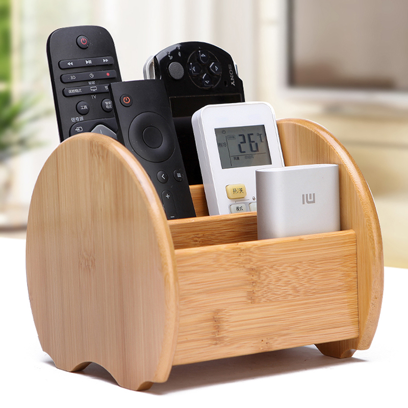 創新竹製桌面收納盒客廳鑰匙遙控器放置架實木化妝品雜物收納盒中式風格