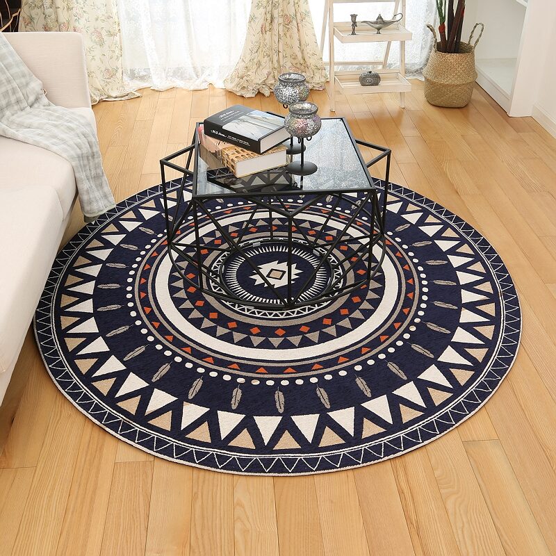 時尚歐美風混紡圓地毯展現文藝氣息適用於客廳臥室等空間
