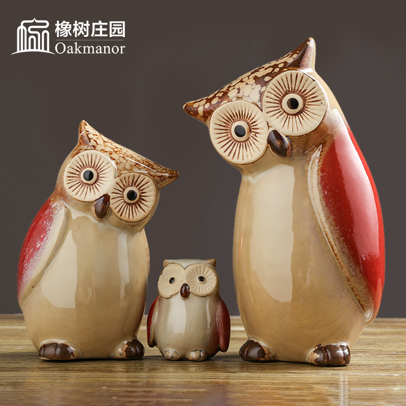 可愛貓頭鷹一家四口擺件陶瓷工藝品創意客廳擺飾日常送禮佳品