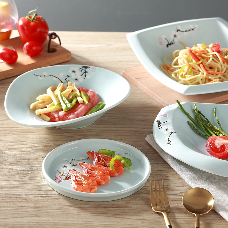 日式風格新骨瓷白梅湯盤 植物花卉陶瓷擺盤 不規則個性餐具