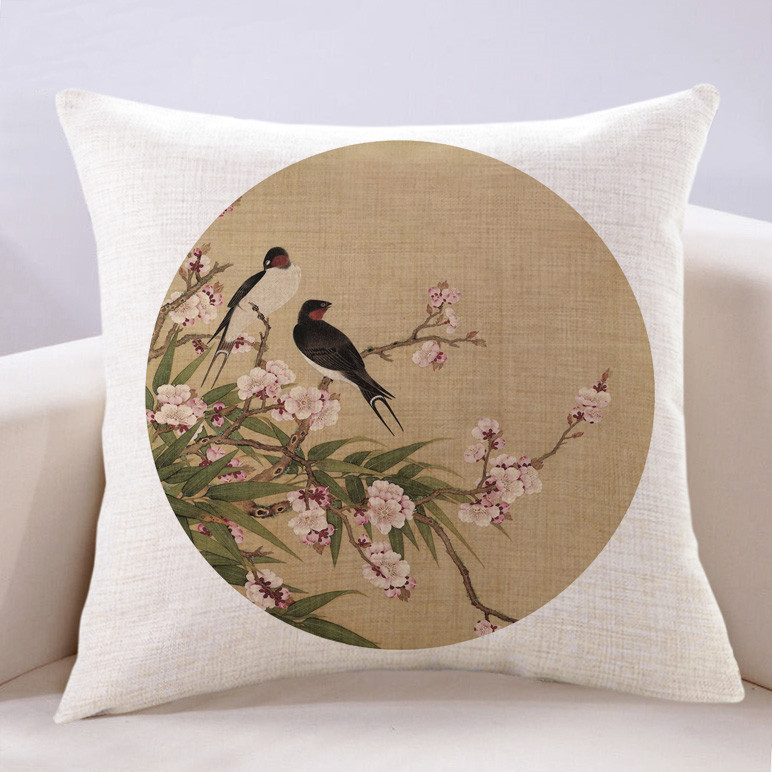 花鳥復古中式抱枕 客廳靠包午睡靠墊裝飾