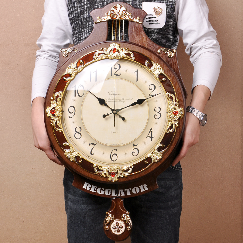 歐式風格木質掛鐘 靜音石英機芯 客廳時尚創意簡約鐘錶